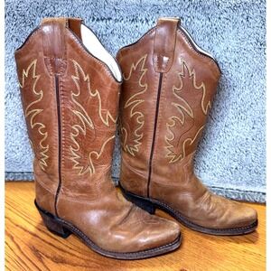 Old West Real Leather Cowboy Boots Kids 12 J Snip Toe Distressed Western Cowgirl